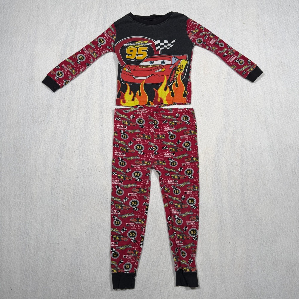 Disney Store Pixar Cars Lightning McQueen Pajama Set Boys Size 4 Red Black 95
